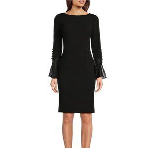 Calvin Klein Chiffon Long Sheer Bell Sleeve Round Neck Sheath Dress .NWT!